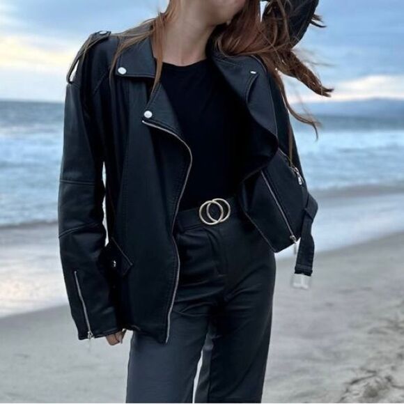 Angmifer Faux Leather Black Jacket Size M - Picture 1 of 11